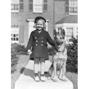 Girl With a German Shepherd Wearing a Six Button Navy Overcoat Animal 