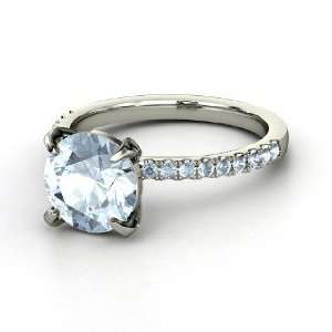  Candace Ring, Round Aquamarine Platinum Ring Jewelry