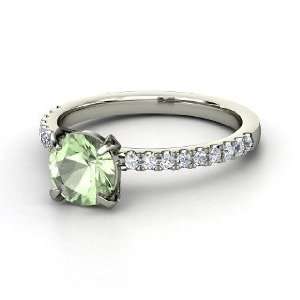  Candace Ring, Round Green Amethyst 18K White Gold Ring 