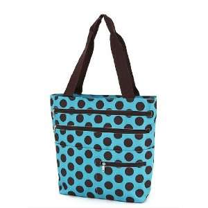  Trendy Tote Bag   Turquoise/Espresso Polka Dots 