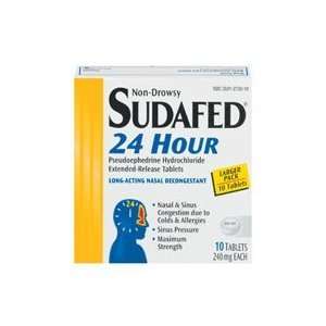Sudafed 24 Hour, Non Drowsy Nasal Decongestant, Coated Caplets   10 Ea