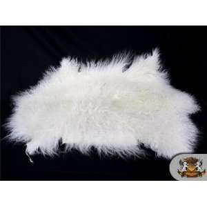  Mongolian WHITE SHEEP WOOL PELT LEATHER Fabric / Sold by 