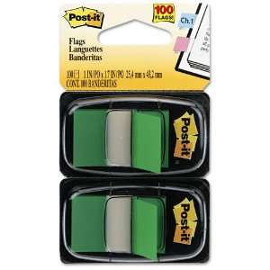  Post it® Standard Tape Flags in Dispenser, Green, 100 
