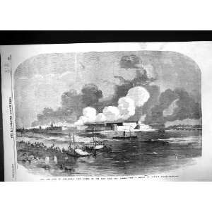 1857 View City Fort Allahabad Rebels War Attack Boats Fire Antique 