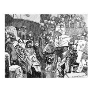 Engraving Showing Emigrants Boarding their Ship, in Driving Rain, at a 