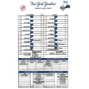 Rays at Yankees 7 18 2010 Game Used Lineup Card (MLB Auth)   Other MLB 
