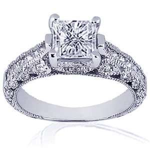  1.4 Ct Radiant Cut Halo Diamond Engagement Ring Pave VS 