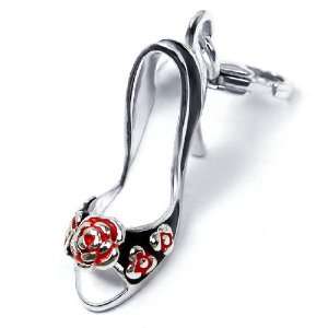  925 Silver Charm Pendant High Heeled Shoes Camellia 