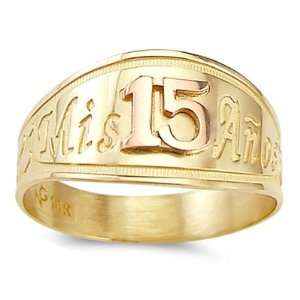  Mis 15 Anos Birthday Ring 14k Rose Yellow Gold Band, Size 
