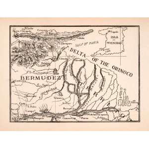  1897 Wood Engraving Antique Map Trinidad Orinoco Bolivar 