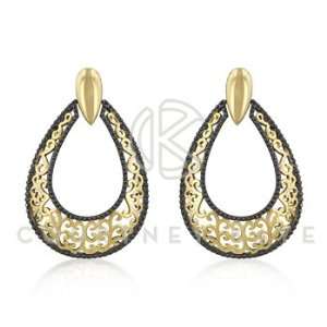   Gold and Hematite Bonded Pear Shape Filigree Earring Drops in Tutone