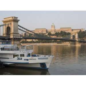 Chain Bridge over Danube with Royal Palace Beyond, Budapest, Hungary 