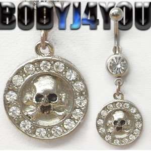 Belly Ring Skull Round Navel 14g Belly Button Navel Ring Dangle   Free 