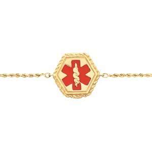   Gold Medical Id Bracelet/Red Enamel   7 inches DivaDiamonds Jewelry