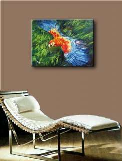 birds original painting oil on canvas parrot fly spring  