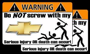Funny Chevy logo warning sticker Camaro Avalanche decal  