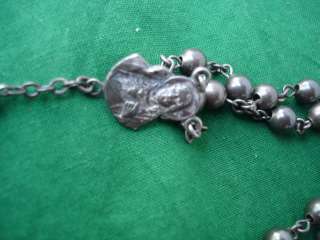 ANTIQUE STERLING SILVER RELIGIOUS ROSARY BEAD NECKLACE BEAUTIFUL 