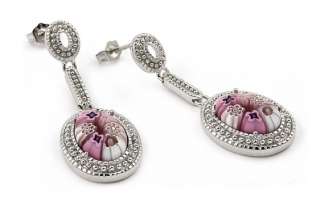 Pink Matte MILLEFIORI Oval Earrings 925 Sterling Silver  