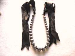 Black Beaded Necklace with Satin Ribbon Tie Handmade  