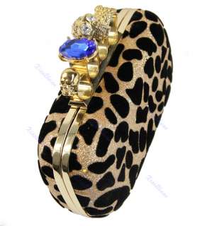 Skull Knuckle Ring Leopard Handbag Shoulder Tote Party Evening Bag 