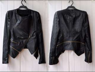 Fashion Women PU Leather Zip Slim Jacket Coat 0621  