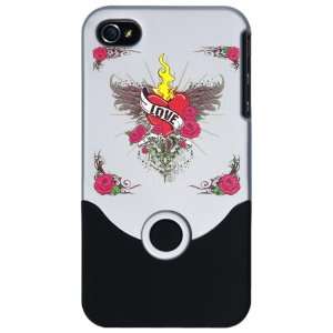  iPhone 4 or 4S Slider Case Silver Love Flaming Heart with 