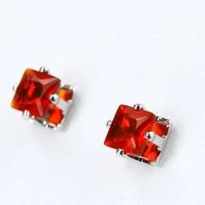 LARGE SQUARE STUD 6x6mm RED RUBY EARRINGS**  