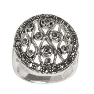  Sterling Silver Oxidized Marcasite Filigree Round Shape 