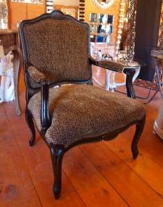 French Style Black Armchair w/ Leopard Print Upholstery  