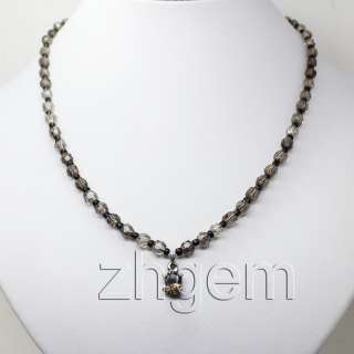 natural faceted smoky quartz onyx beads gem necklace 17long/strand 