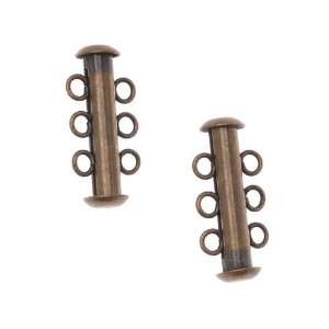  Antiqued Brass Tube Clasp 22mm Three Rings Strands (2 