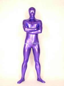 Full body lycra spandex zentai costume shiny metallic purple catsuit 