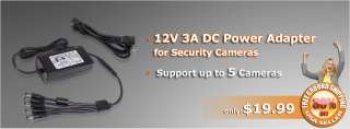 Port 12V 3A DC Power Adapter for Surveillance Cameras SKU# PA 1035