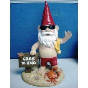  Gnome in Tropical Paradise Sandy Crab Crossing Statue Art 