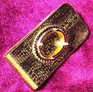 Money Clip Gold Plated Beaded Black 13x18 Prong 1055  