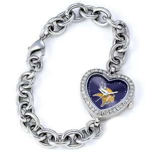   Vikings NFL Silver Rhinestone Ladies Heart Watch 