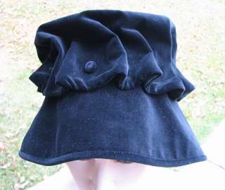 VINTAGE, LADIES BLACK CLOCHE BUCKET HAT hd made #1175  