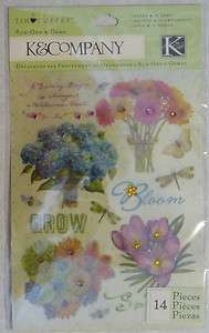 Flower126 K&COMPANY Rub Ons FLOWERS, WORDS Jewels   14pcs  
