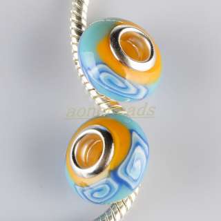 Gr146 Blue Yellow Polymer Clay Swirl European Beads 10X  