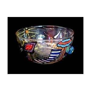 Beach Party Design   Hand Painted   Serving Bowl   8 inch diameter