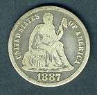 UNITED STATES 1887 S SEATED LIBERTY SILVER DIME COIN AS