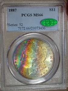 1887 PCGS MS66 CAC Gem Rainbow Toned Morgan Dollar  