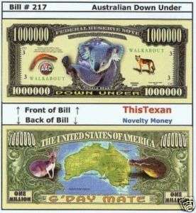 50 Down Under Australian Novelty Money Bills Notes Lot  