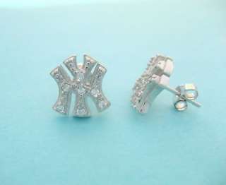 Sterling Silver New York NY Yankees Earrings Stud CZ  