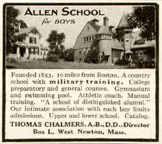1917 WEST NEWTON, MA. AD FOR THE ALLEN SCHOOL FOR BOYS  