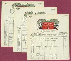 1957 Ringling Bros Circus (3) Official Tour Schedules NY Boston 