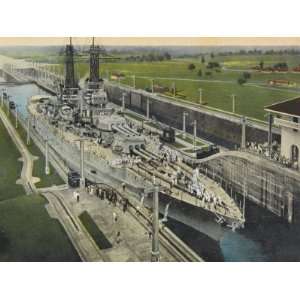  American Warship Depicted Passing Through One of the Locks 