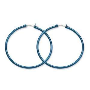  Stainless Steel Blue 50mm Hoop Earrings Jewelry