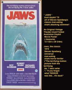 ORIGINAL * JAWS * Movie Poster 1975 Steven Spielberg Shark Horror 