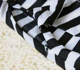 New Black White Striped Tie Waist Short Sleeve Slim Dress Sz S M 